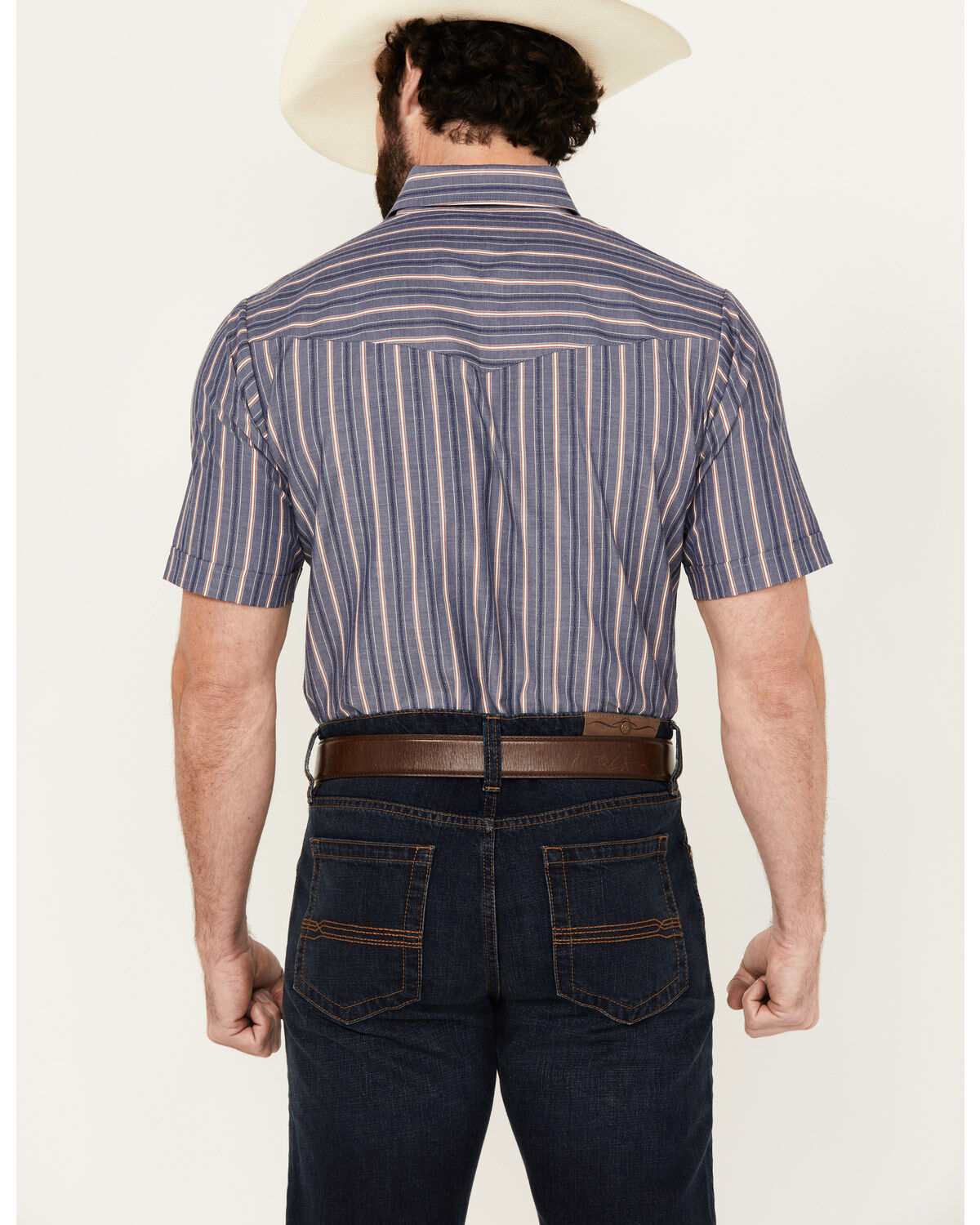 Ely Walker Men's Dobby Striped Print Short Sleeve Snap Western Shirt