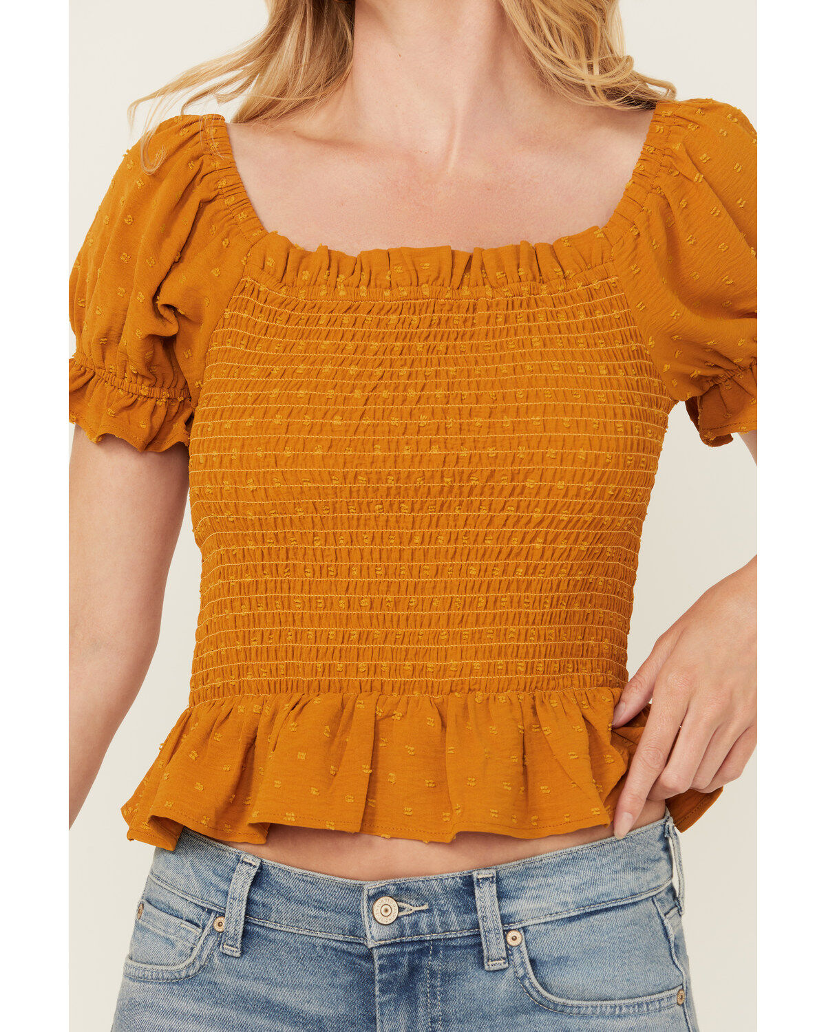 Wild Moss Women's Smocked Short Sleeve Shirt