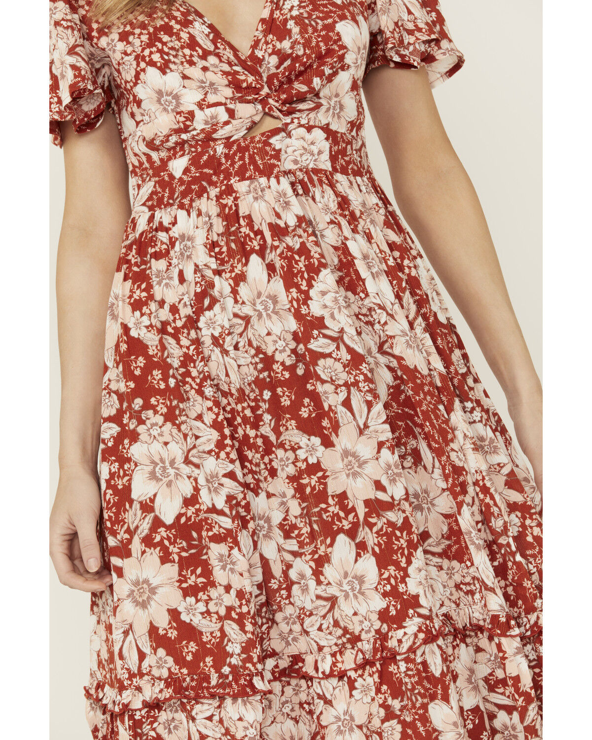 Wild Moss Women's Floral Print Short Sleeve Midi Dress