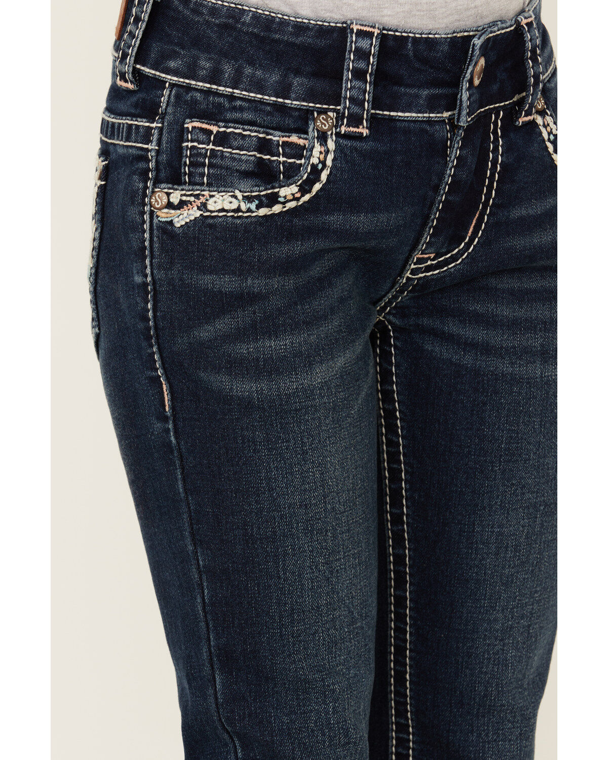 Shyanne Little Girls' Southwestern Floral Border Pocket Stretch Bootcut Denim Jeans