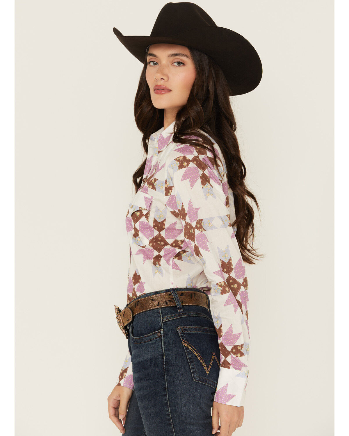 Cowboygirl by Jenna Paulette Women's Patchwork Print Long Sleeve Pearl Snap Western Shirt