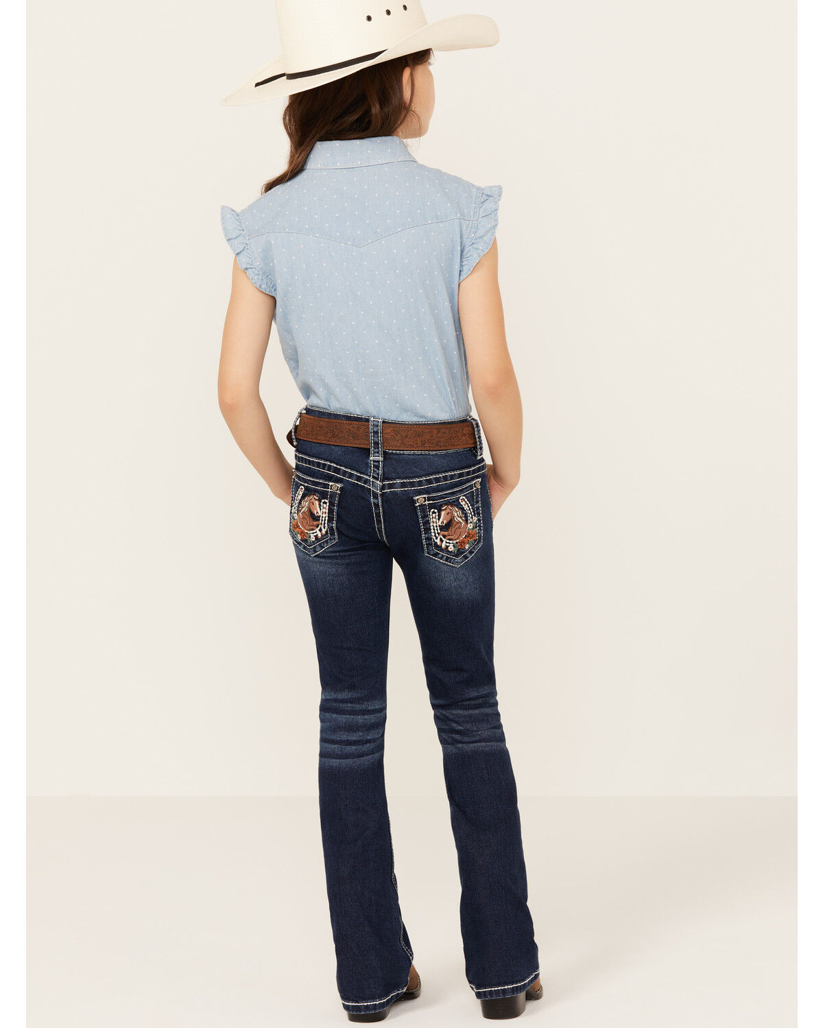 Shyanne Little Girls' Dark Wash Horseshoe Pocket Bootcut Stretch Denim Jeans