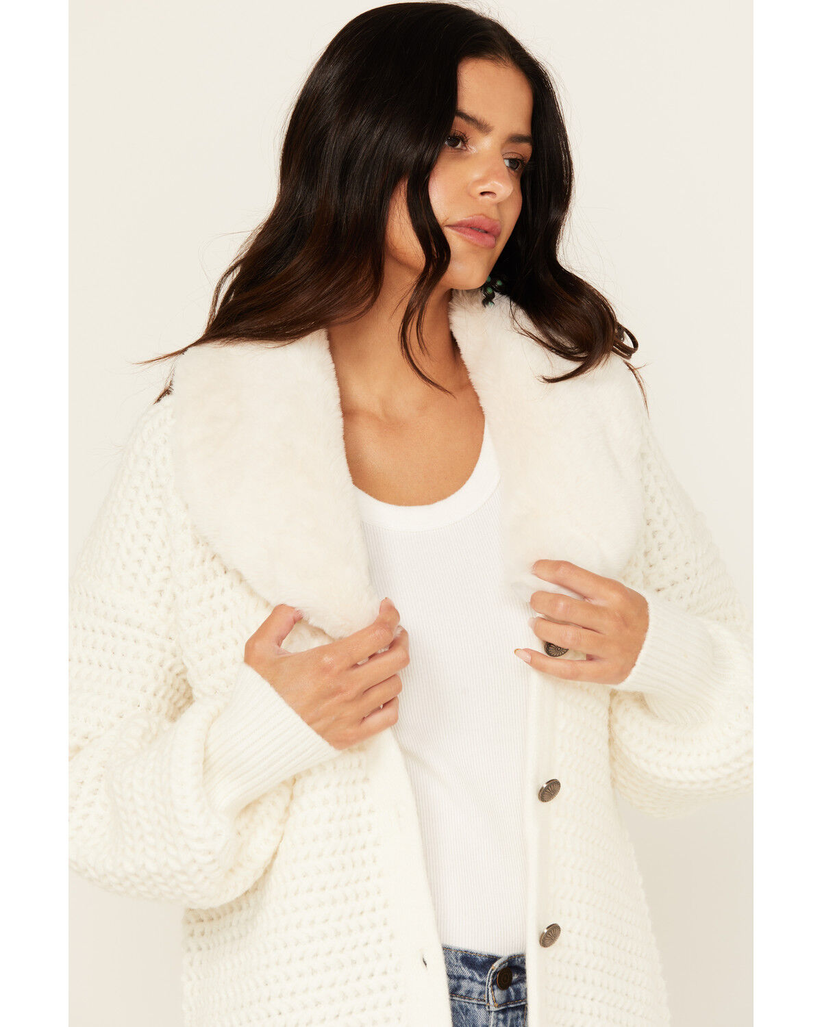 Shyanne Women's Chunky Fit Fur Trim Cardigan Sweater