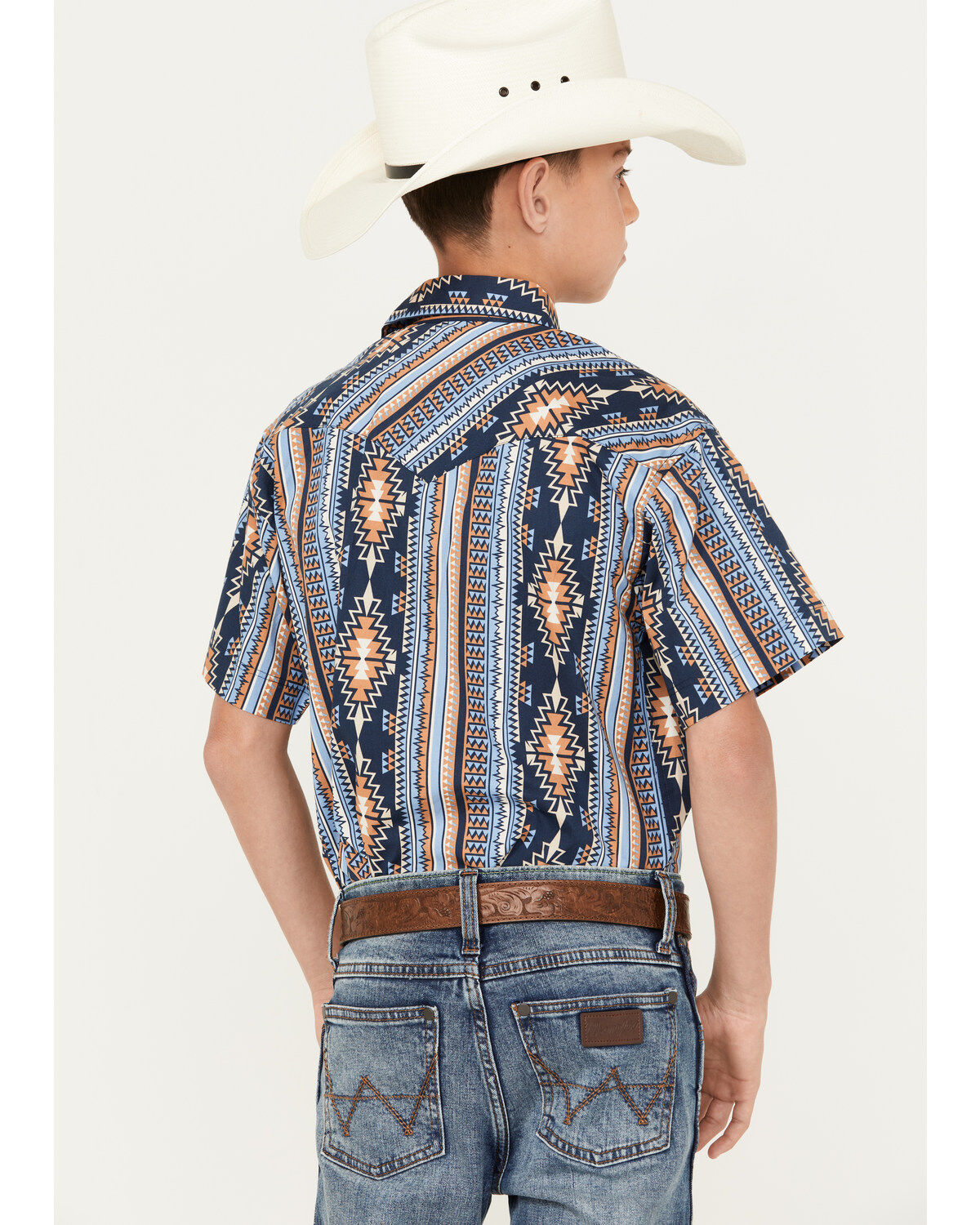 Rock & Roll Denim Boys' Southwestern Short Sleeve Pearl Snap Western Shirt