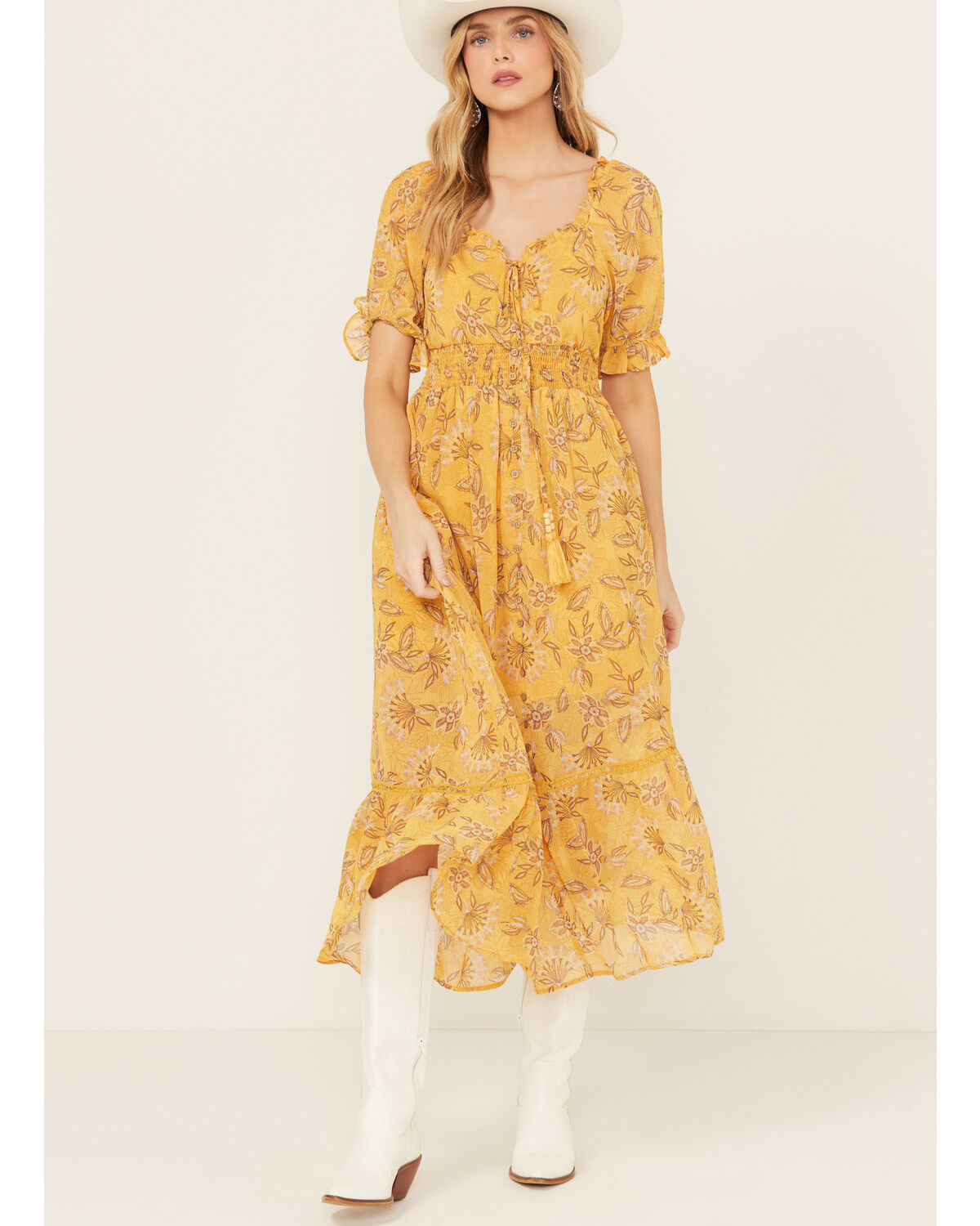 Miss Me Women's Floral Short Sleeve Maxi Dress