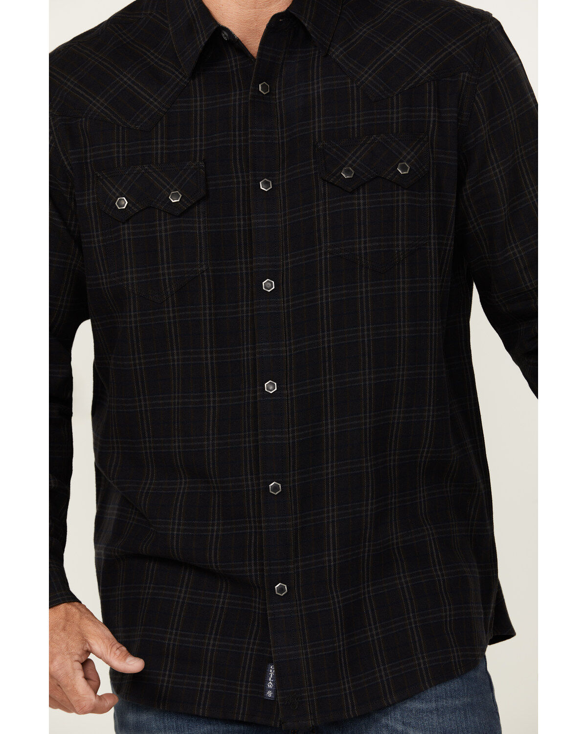Moonshine Spirit Men's Blacksmith Plaid Print Long Sleeve Snap Western Shirt