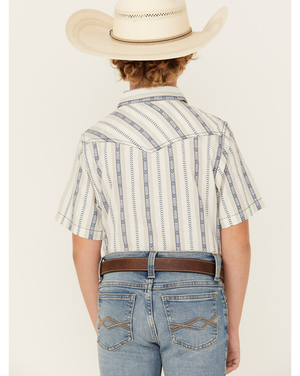 Cody James Boys' Southwestern Dobby Striped Short Sleeve Snap Western Shirt
