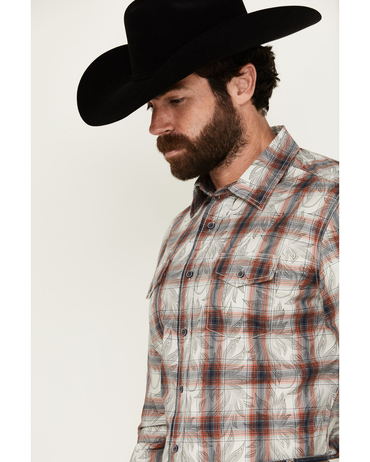 Wrangler Retro Men's Plaid Leaf Print Long Sleeve Button-Down Western Shirt