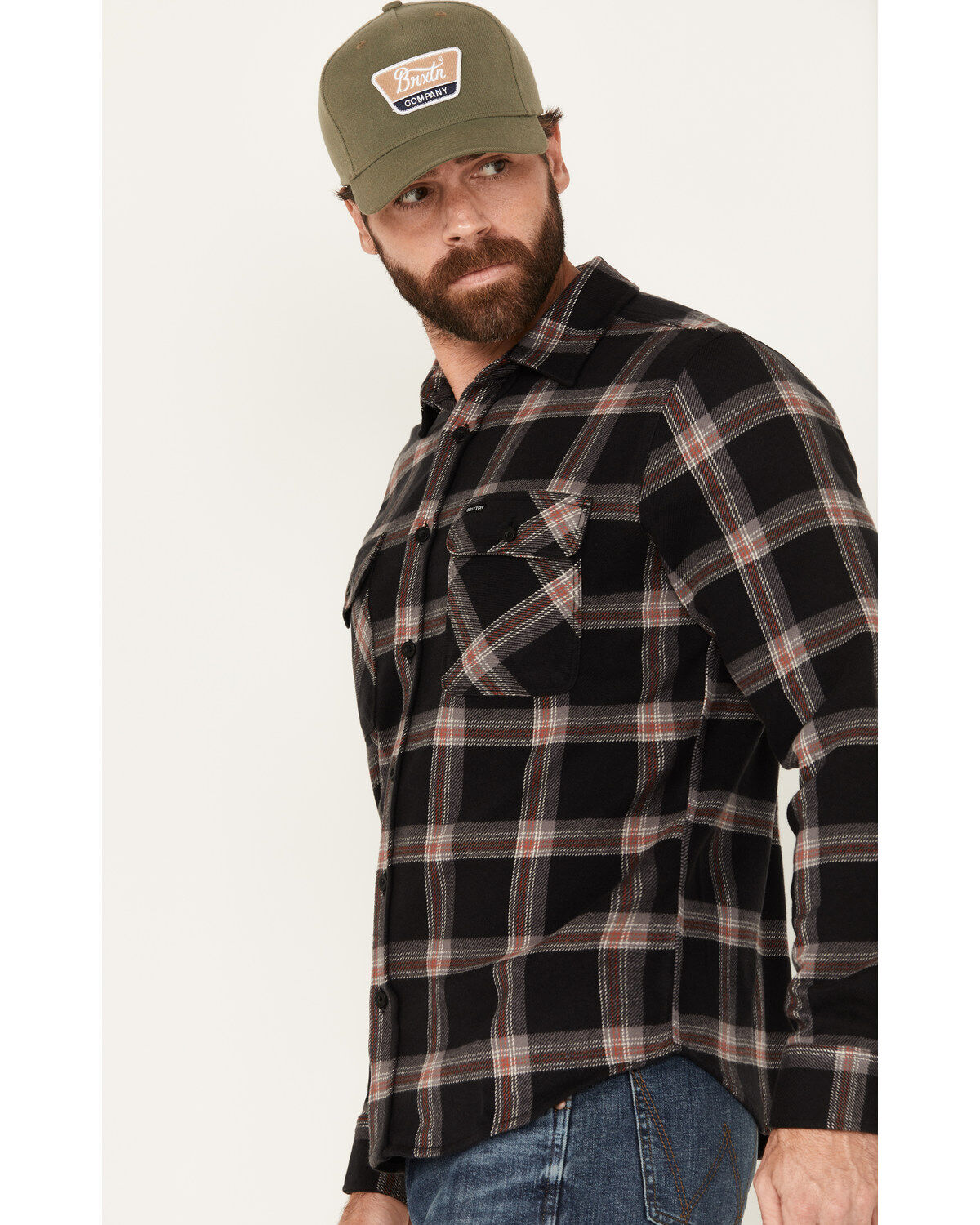 Brixton Men's Bowery Stretch Plaid Print Long Sleeve Button-Down Flannel Shirt