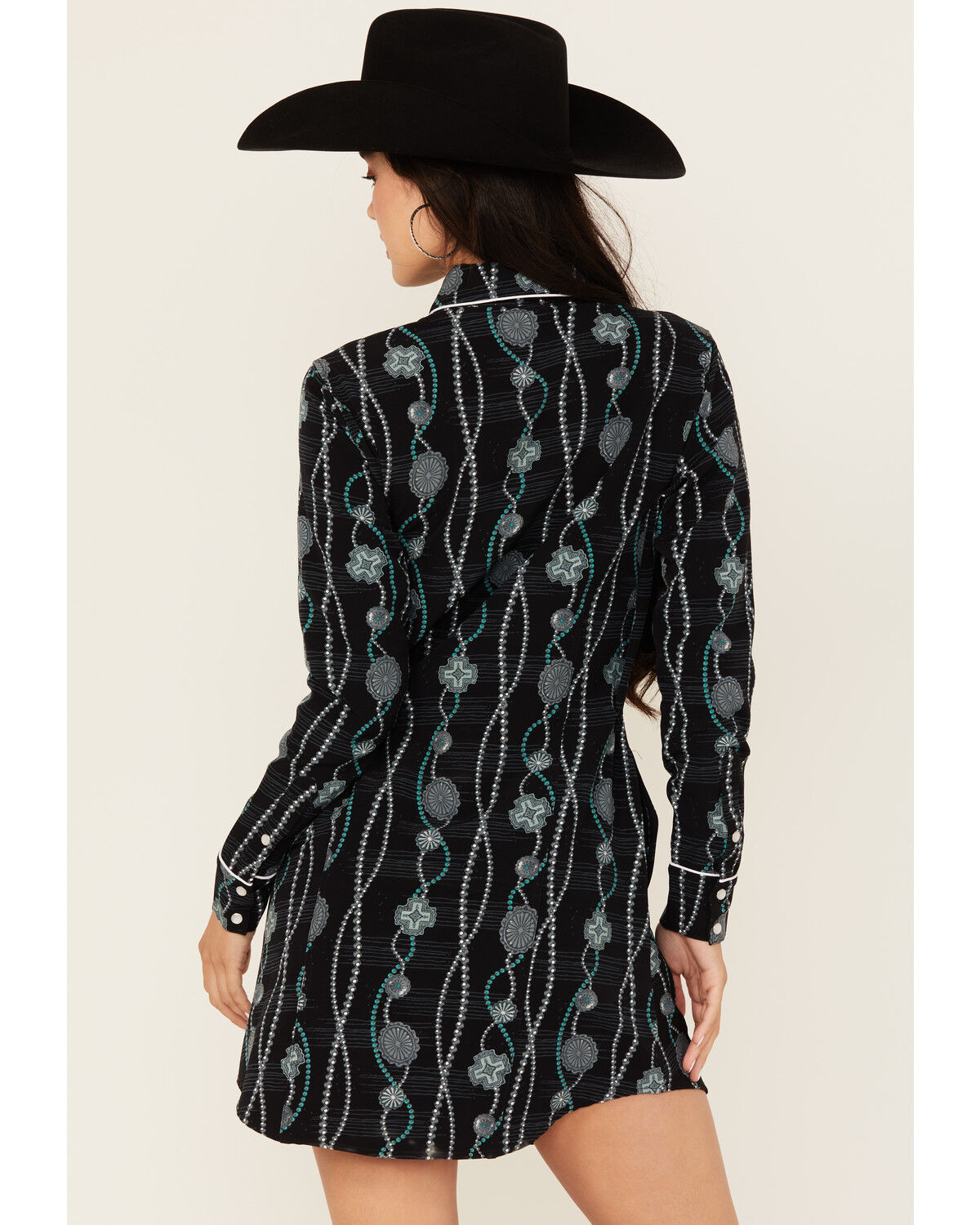 Panhandle Women's Concho Print Long Sleeve Snap Western Mini Dress