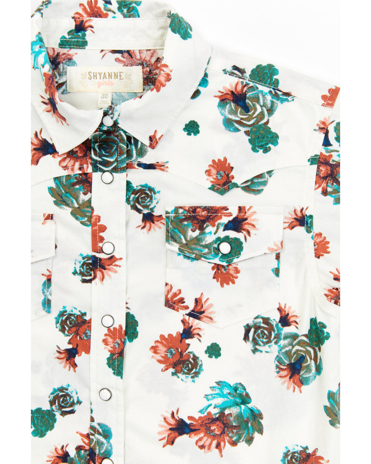 Shyanne Toddler Girls' Floral Print Short Sleeve Western Pearl Snap Shirt
