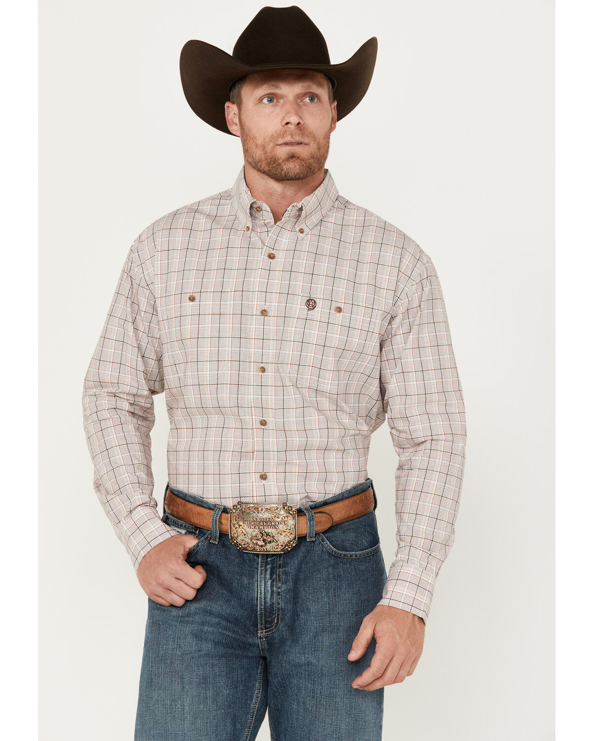 George Strait by Wrangler Men's Plaid Print Long Sleeve Button-Down Western Shirt - Big