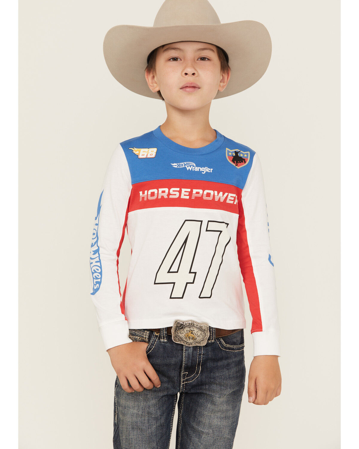 Wrangler® x Hot Wheels® Boys' Horse Power Colorblock Long Sleeve Graphic T-Shirt