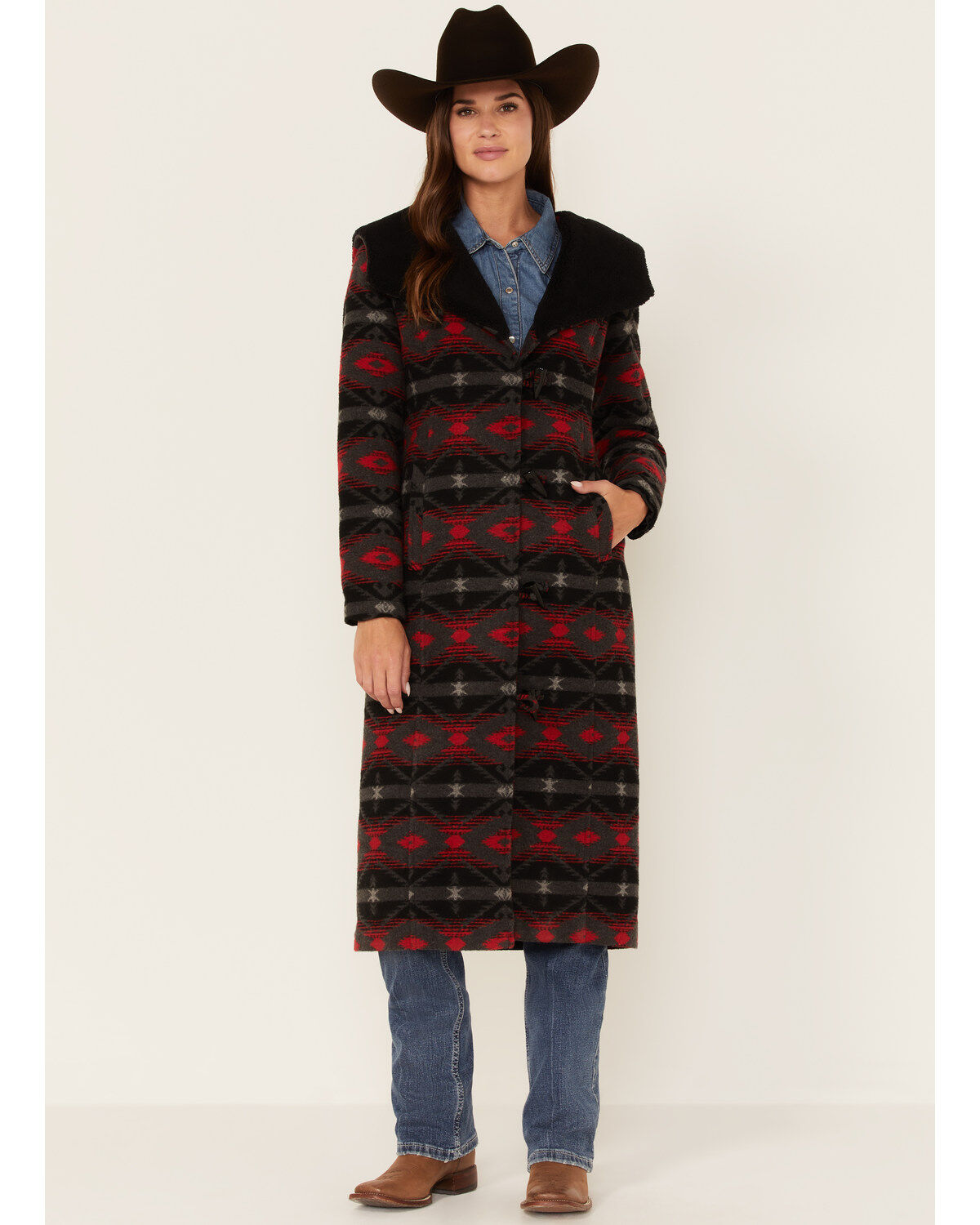 Powder River Outfitters Women's Southwestern Stripe Print Jacquard Sherpa-Lined Coat