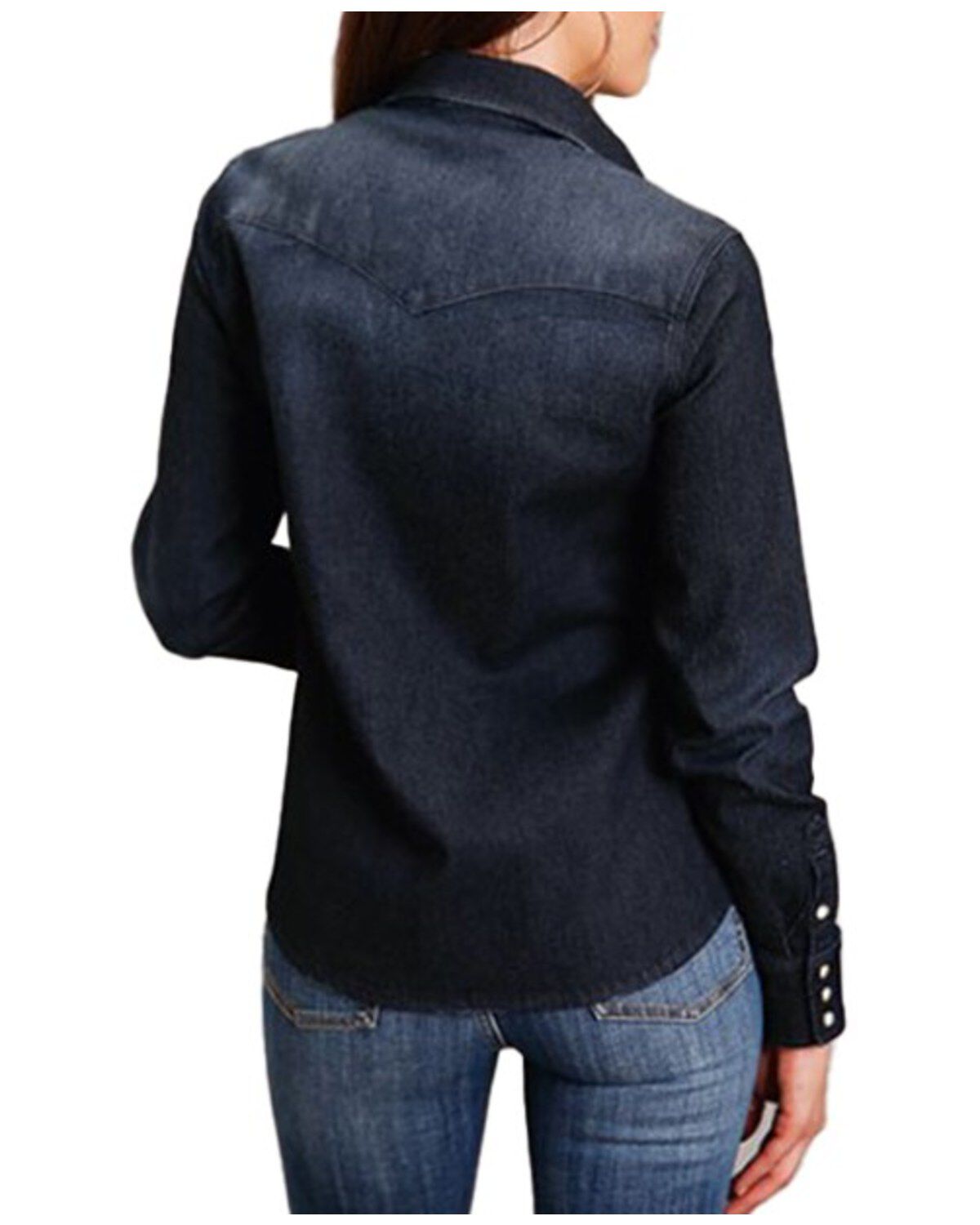 Stetson Women's Dark Wash Denim Embroidered Long Sleeve Snap Western Shirt