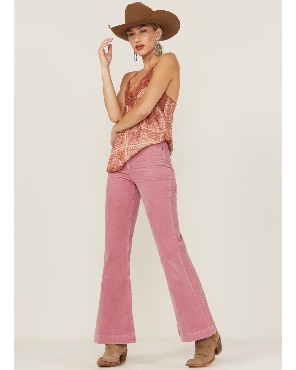 Miss Me Women's Medallion Print Lace Trim Cami