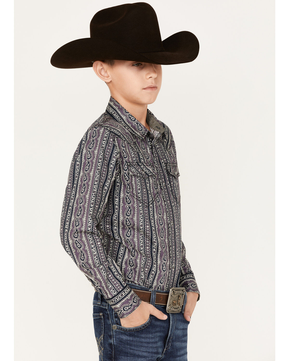 Cody James Boys' Paisley Stripe Print Long Sleeve Snap Western Shirt