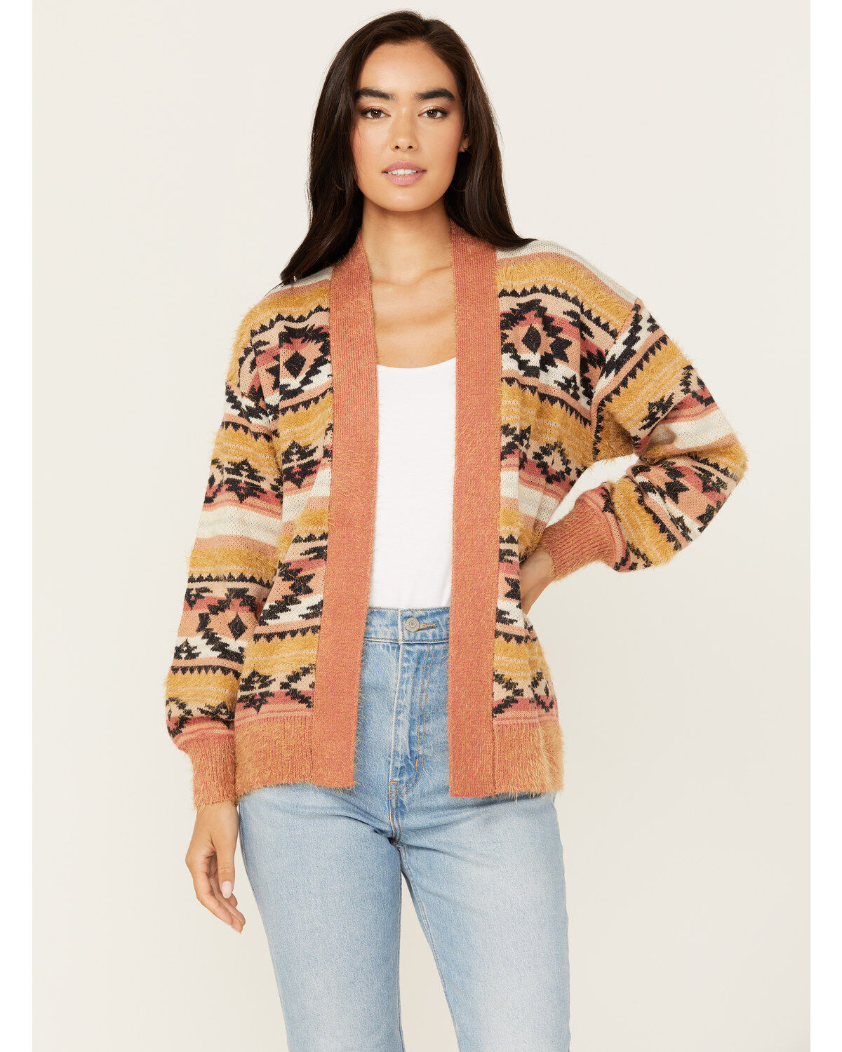 Cruel Girl Women's Southwestern Striped Eyelash Cardigan