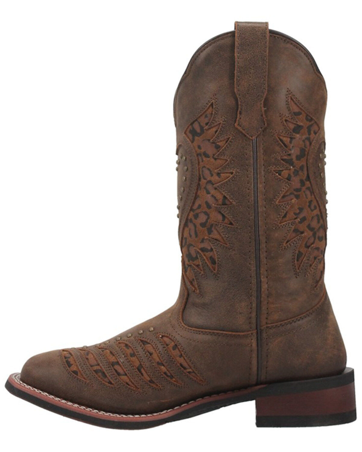 Laredo Women's Stella Leopard Print Inlay Studded Western Performance Boots - Square Toe