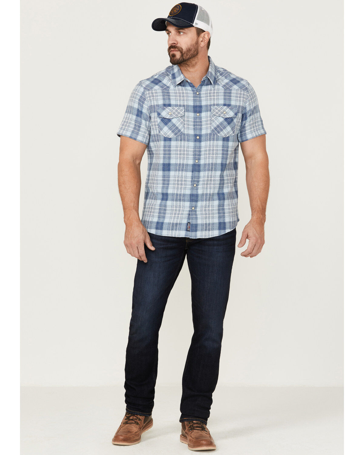 Flag & Anthem Men's Desert Son Cookeville Vintage Large Plaid Short Sleeve Snap Western Shirt