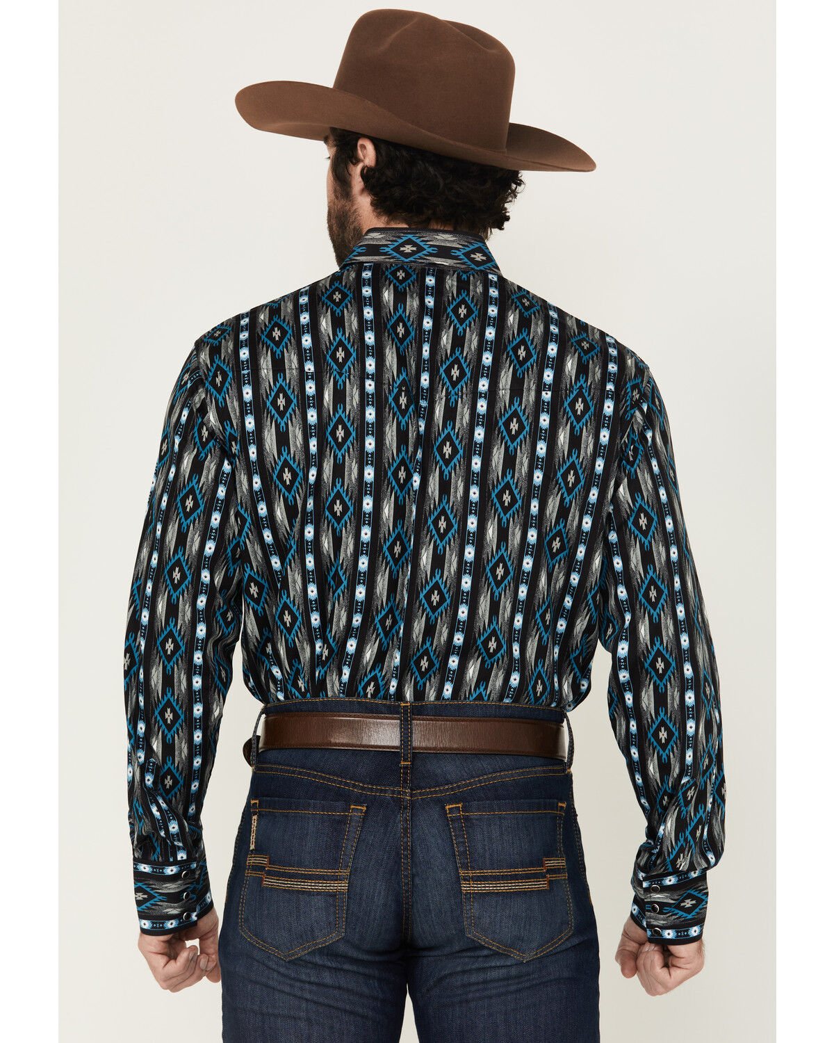 Wrangler Men's Checotah Southwestern Striped Long Sleeve Pearl Snap Western Shirt - Big