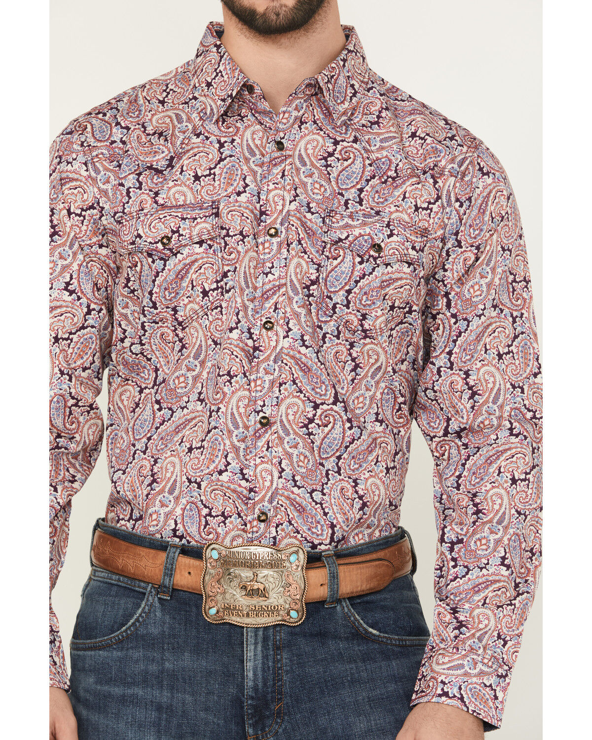 Moonshine Spirit Men's Opre Paisley Print Long Sleeve Snap Western Shirt