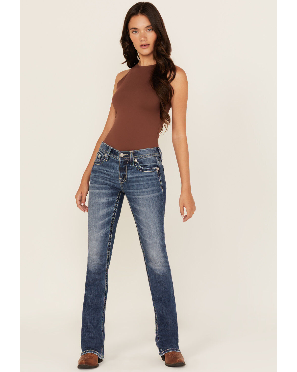 Miss Me Women's Medium Wash Mid Rise Bootcut Stretch Denim Jeans