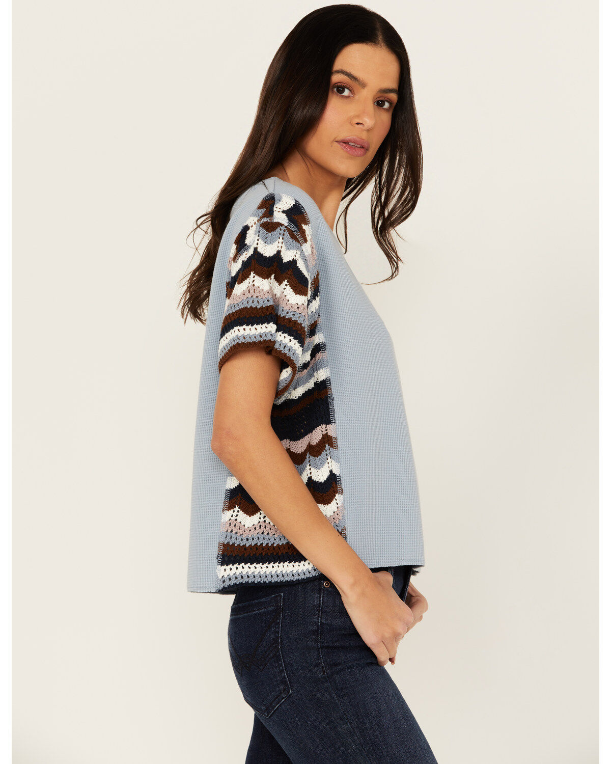 Cleo + Wolf Women's Ashton Mixed Media Short Sleeve Thermal Shirt