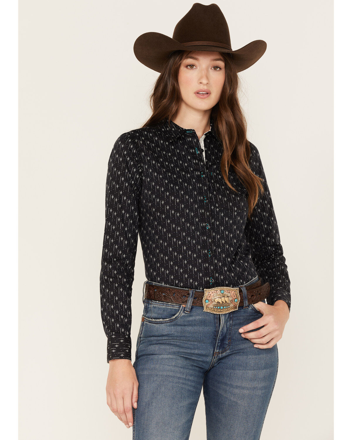 RANK 45® Women's Print Long Sleeve Stretch Snap Riding Shirt