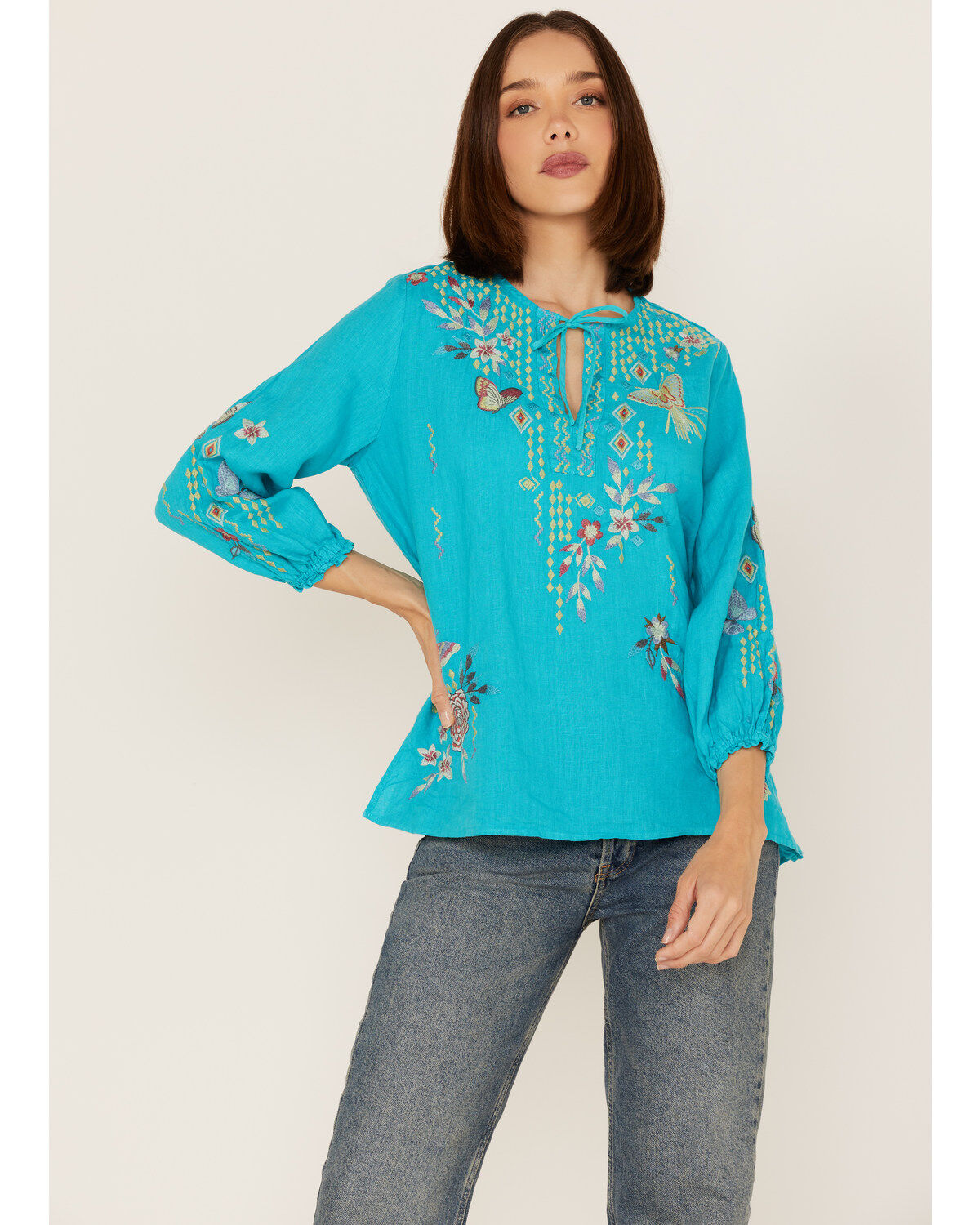 Johnny Was Women's Embroidered Mariposa Blouse