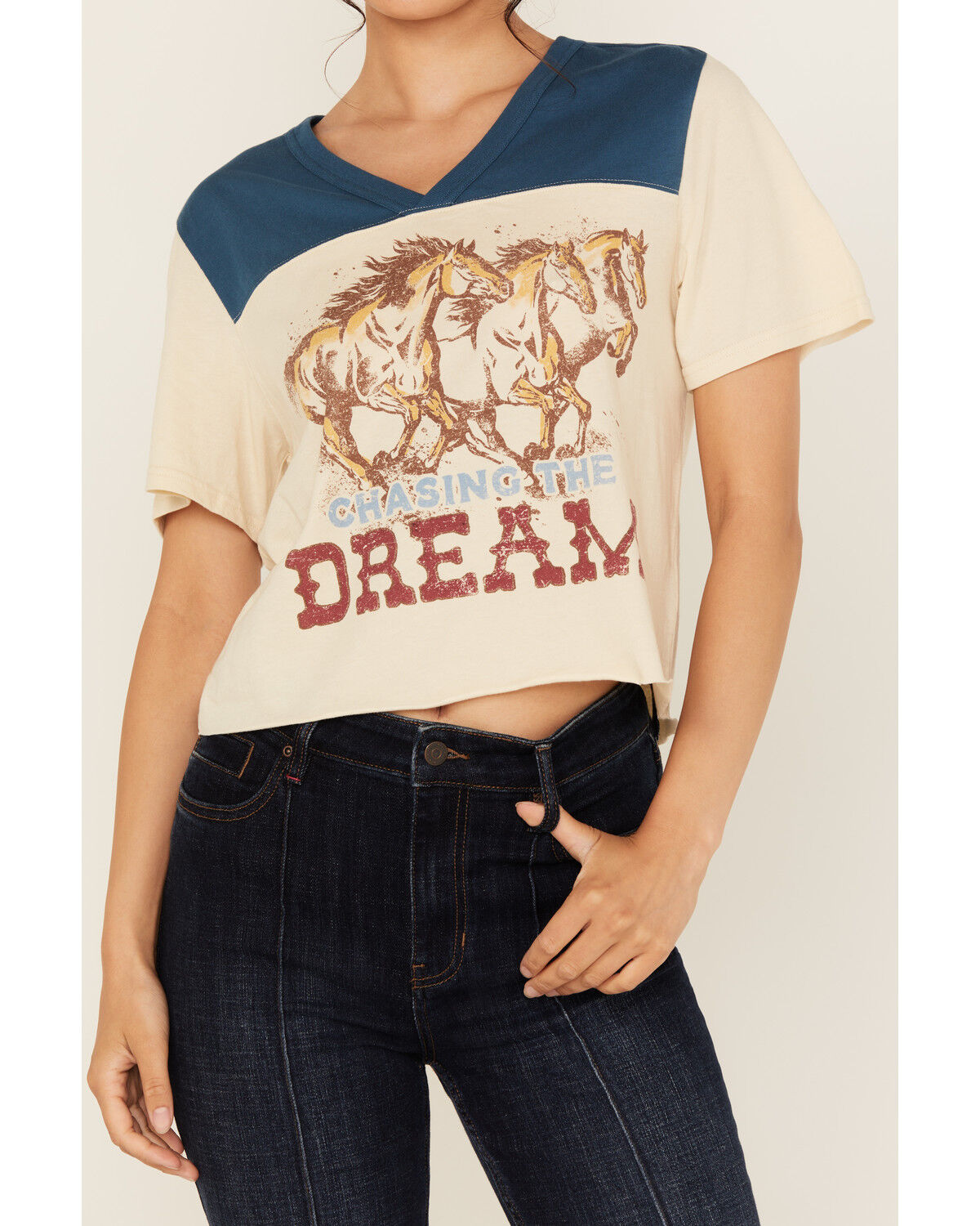 Idyllwind Women's Chasing The Dream Cropped Football Short Sleeve Tee