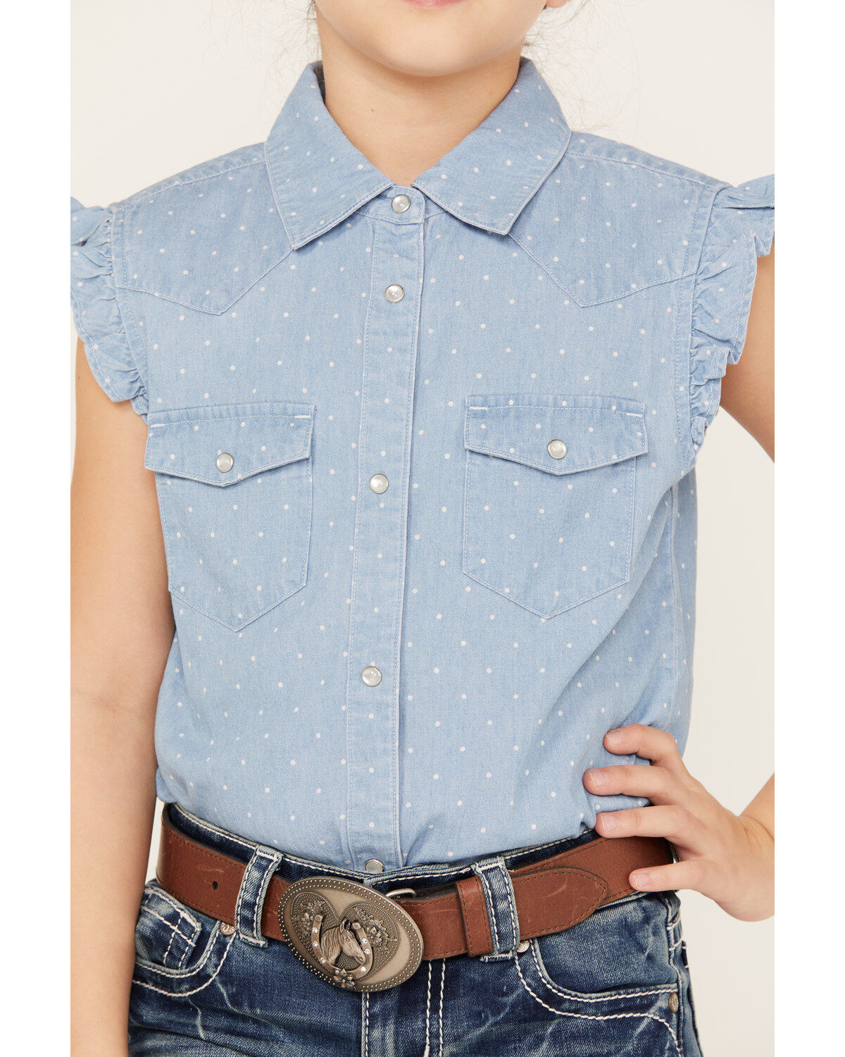 Shyanne Girls' Chambray Pearl Snap Western Shirt