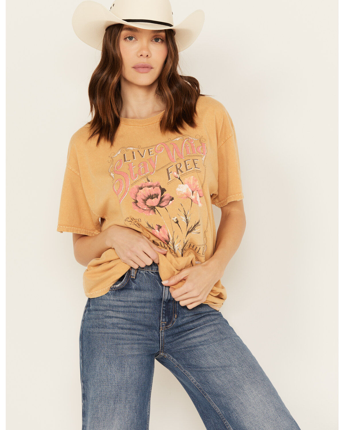 Youth in Revolt Women's Floral Stay Wild Graphic Short Sleeve Graphic Tee