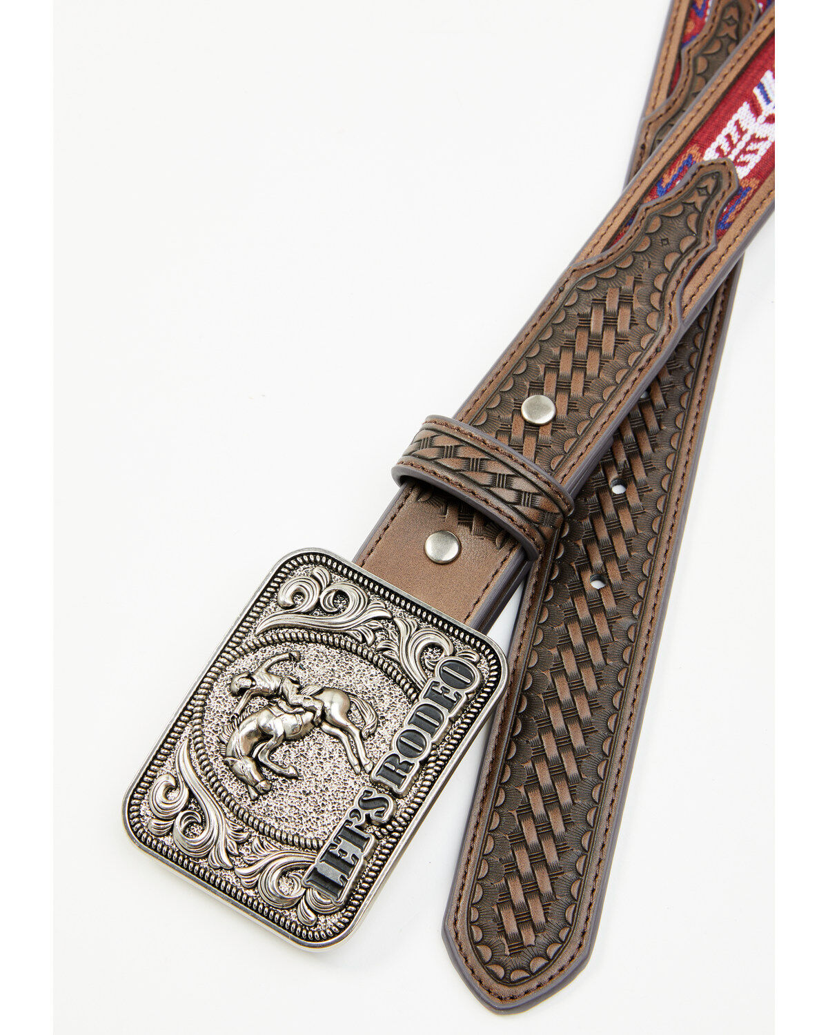 Cody James Boys' Rodeo Buckle Southwestern Woven Inlay Leather Belt