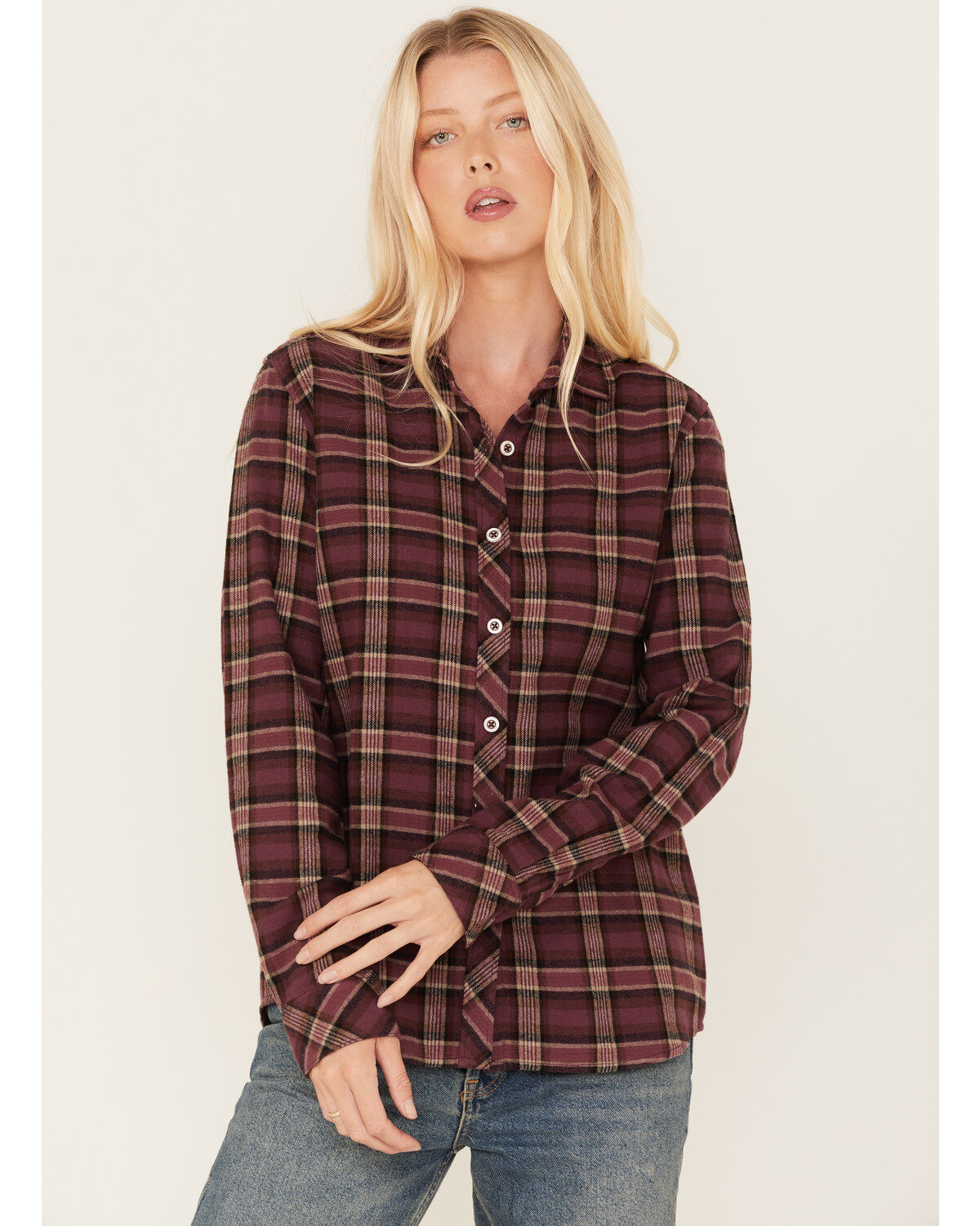 North River Women's Plaid Print Long Sleeve Button Down Flannel Shirt