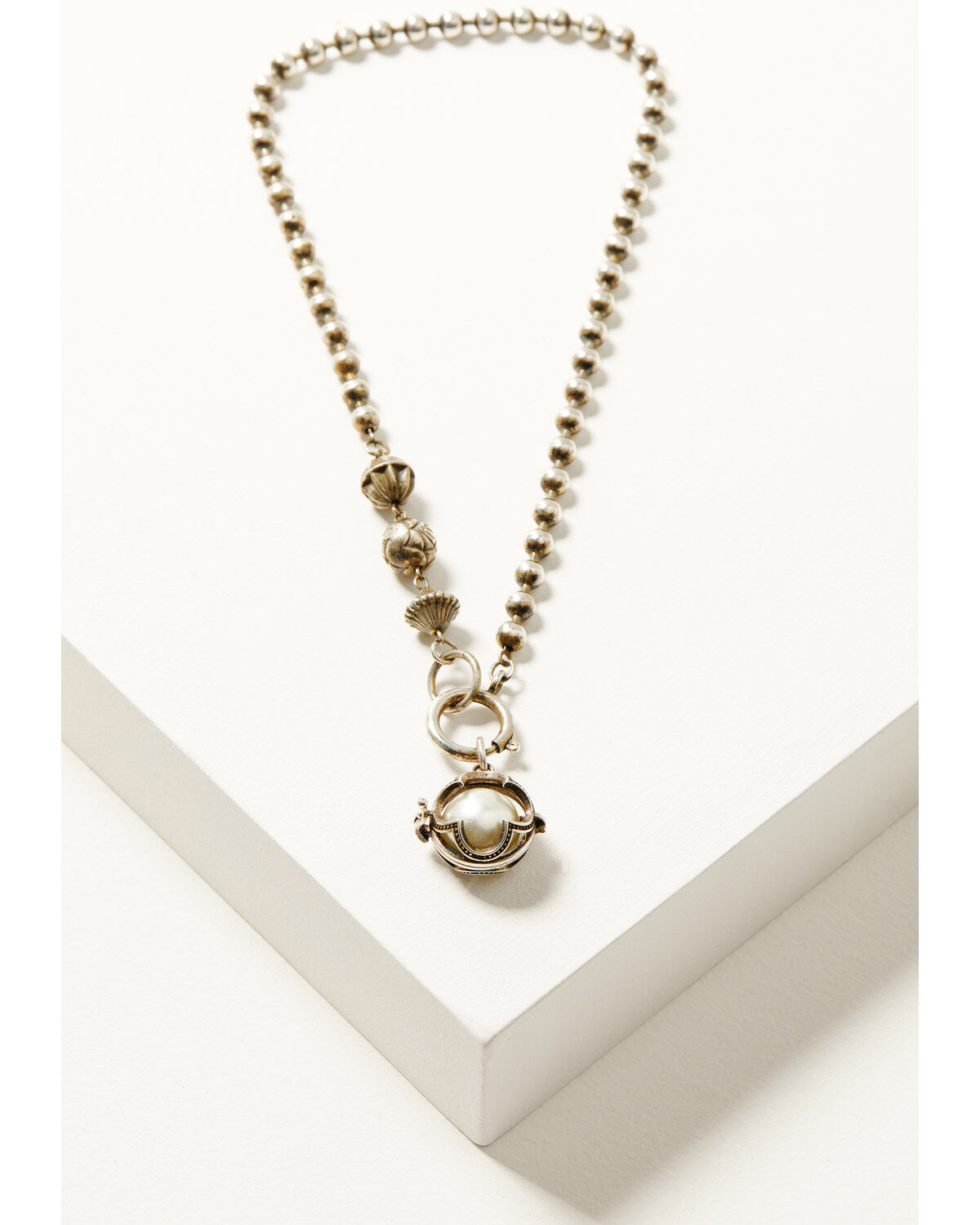 Erin Knight Designs Women's Vintage Sterling Plated Ball Chain with Vintage Caged Pendant