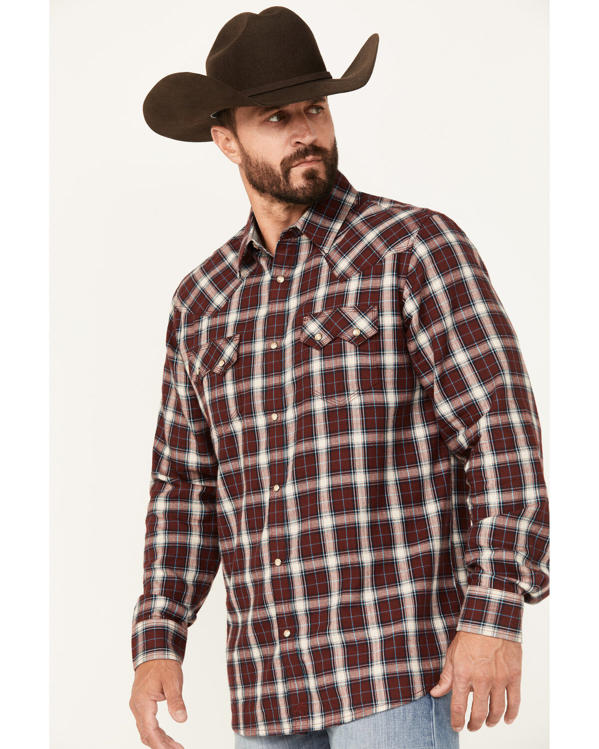 Moonshine Spirit Men's Red Dawn Plaid Print Long Sleeve Snap Western Shirt