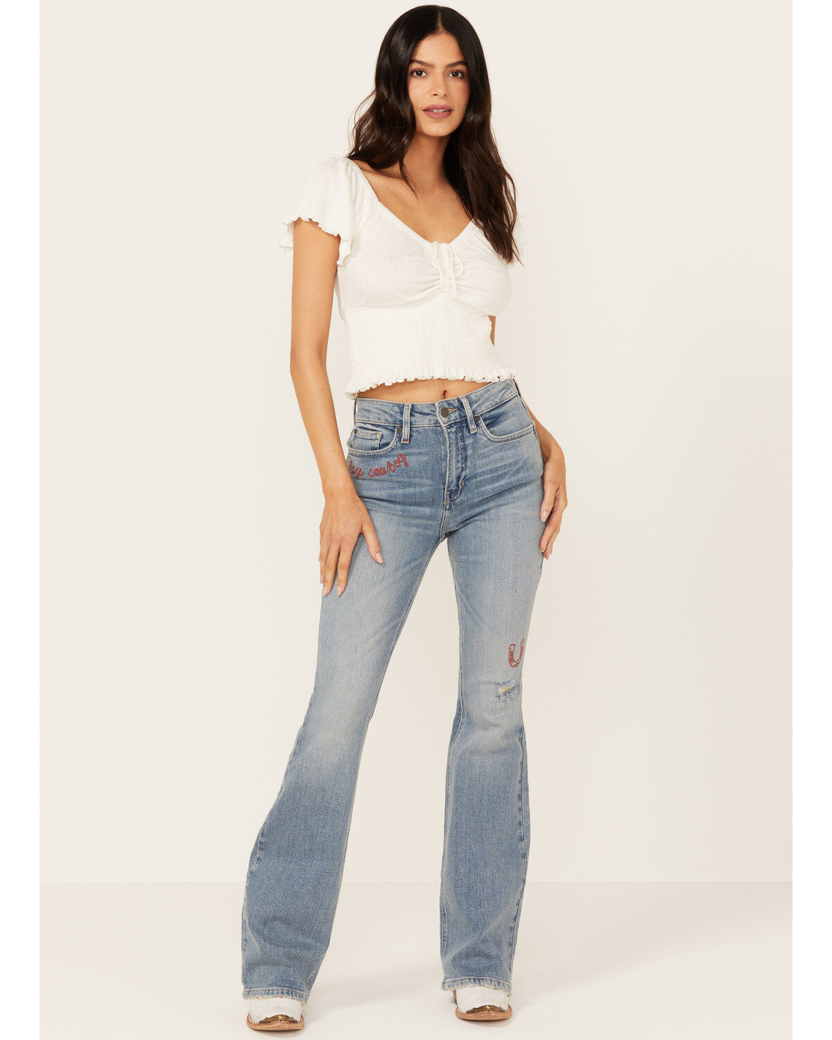 Idyllwind Women's Foster Embroidered Medium Wash High Rise Bootcut Denim Jeans
