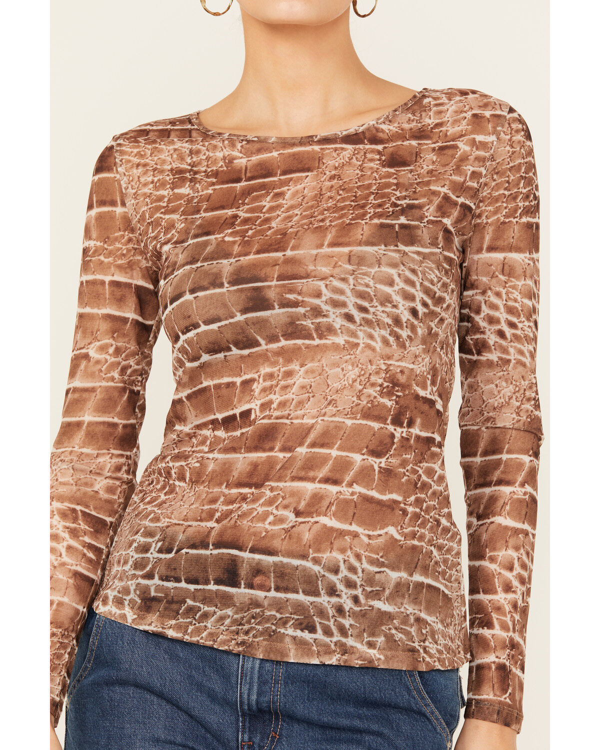 Vocal Women's Snake Print Long Sleeve Mesh Top