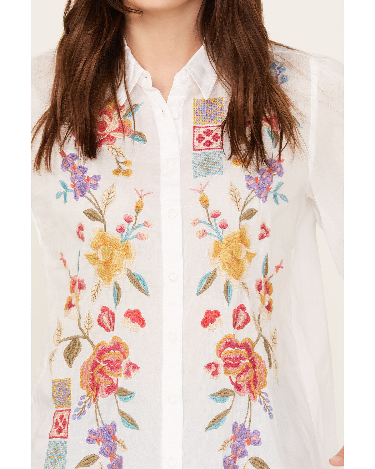 Johnny Was Women's Petunia Smocked Lisbon Shirt