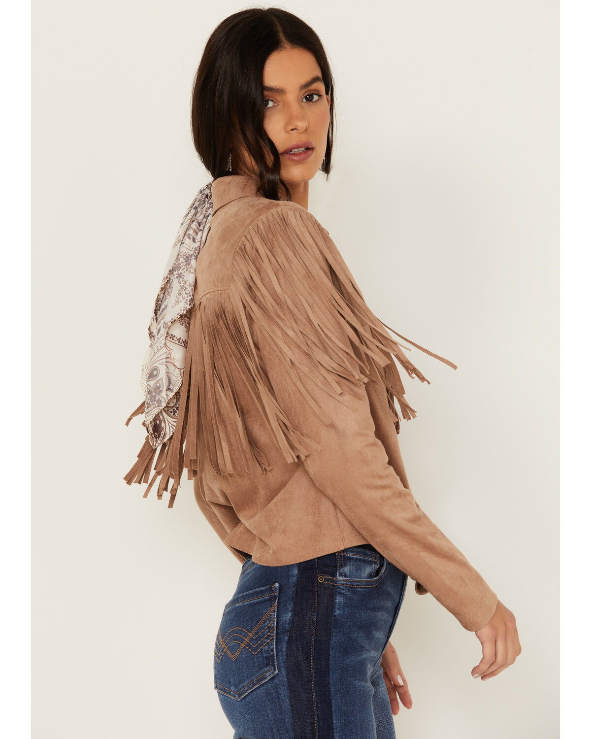 Idyllwind Women's Fate Tie-Front Faux Suede Fringe Shirt