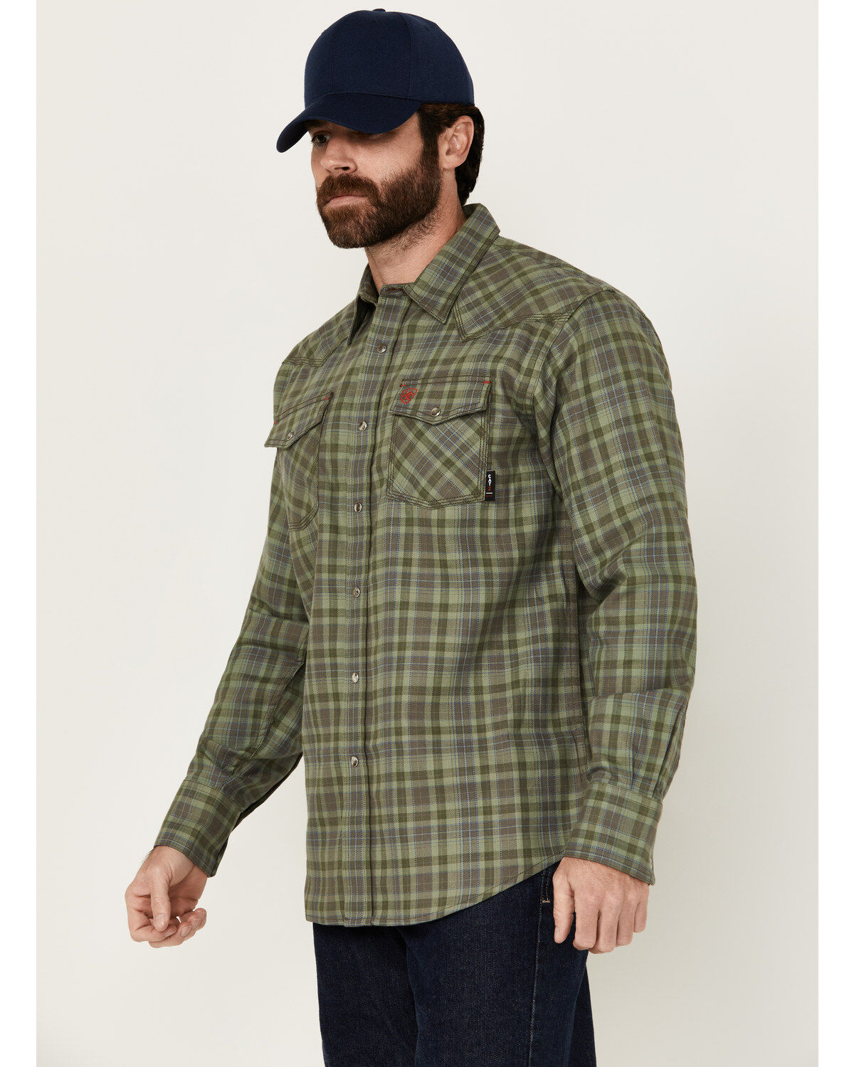 Ariat Men's FR Sawtooth Retro Plaid Print Long Sleeve Snap Work Shirt