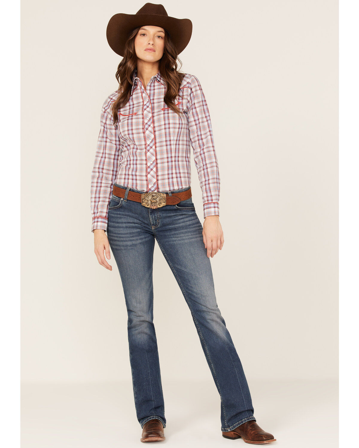 Roper Women's Plaid Print Long Sleeve Pearl Snap Western Shirt