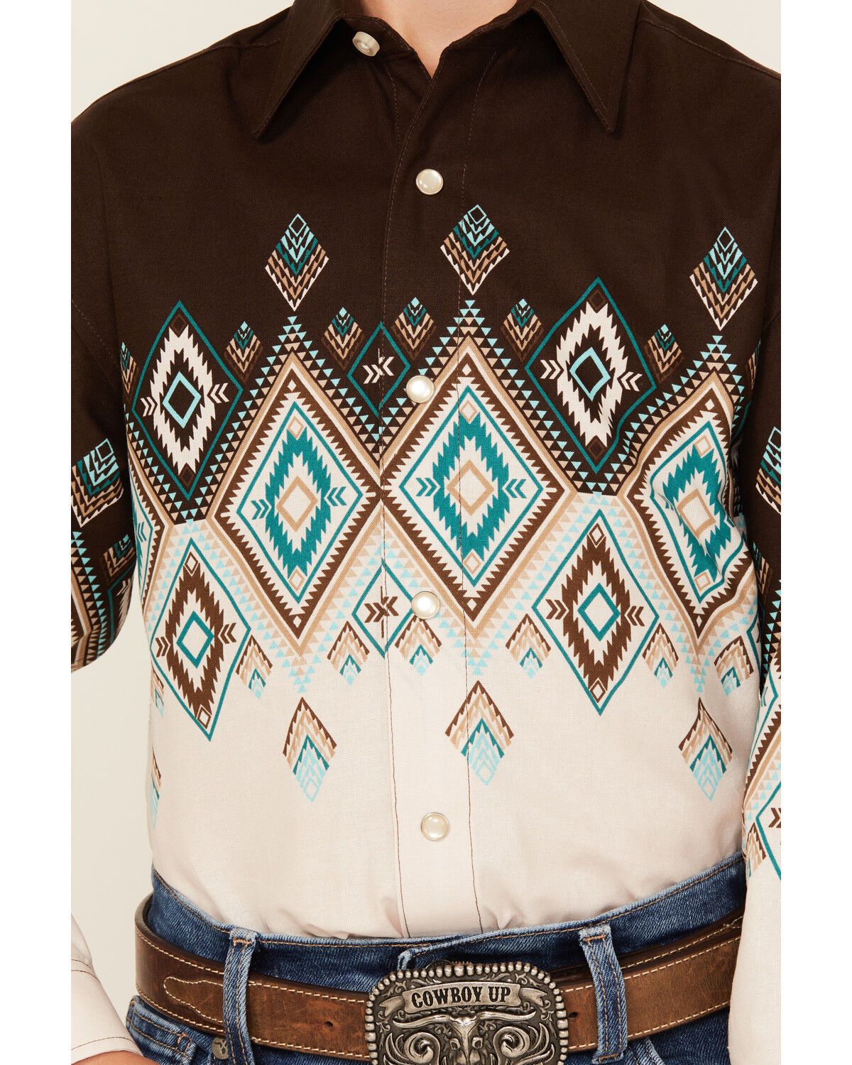 Panhandle Boys' Southwestern Print Border Long Sleeve Snap Western Shirt