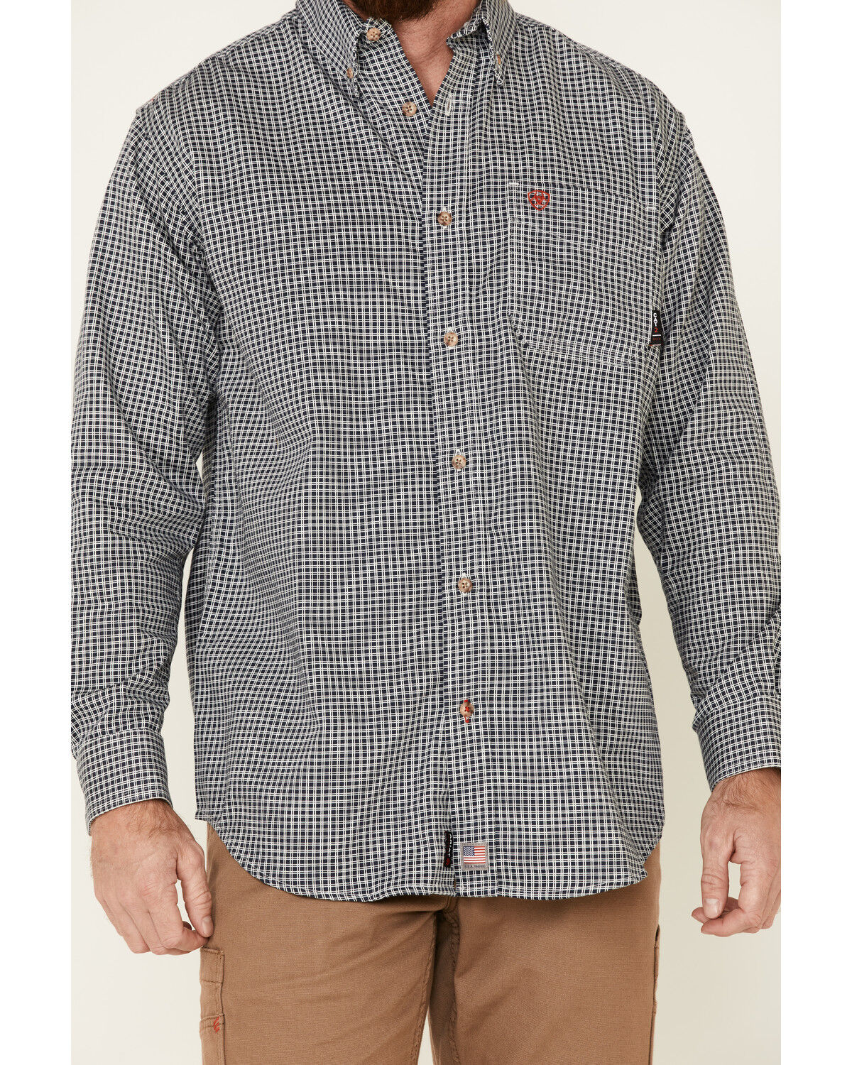 Ariat Men's FR Plaid Print Long Sleeves Button-Down Work Shirt - Tall