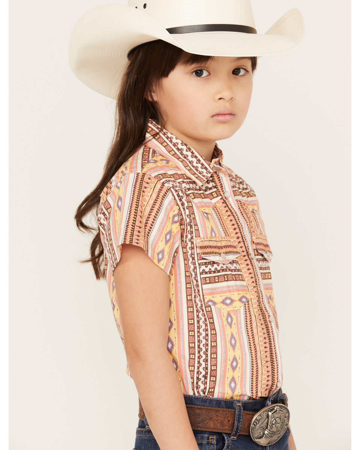 Shyanne Girls' Short Sleeve Southwestern Print Pearl Snap Shirt
