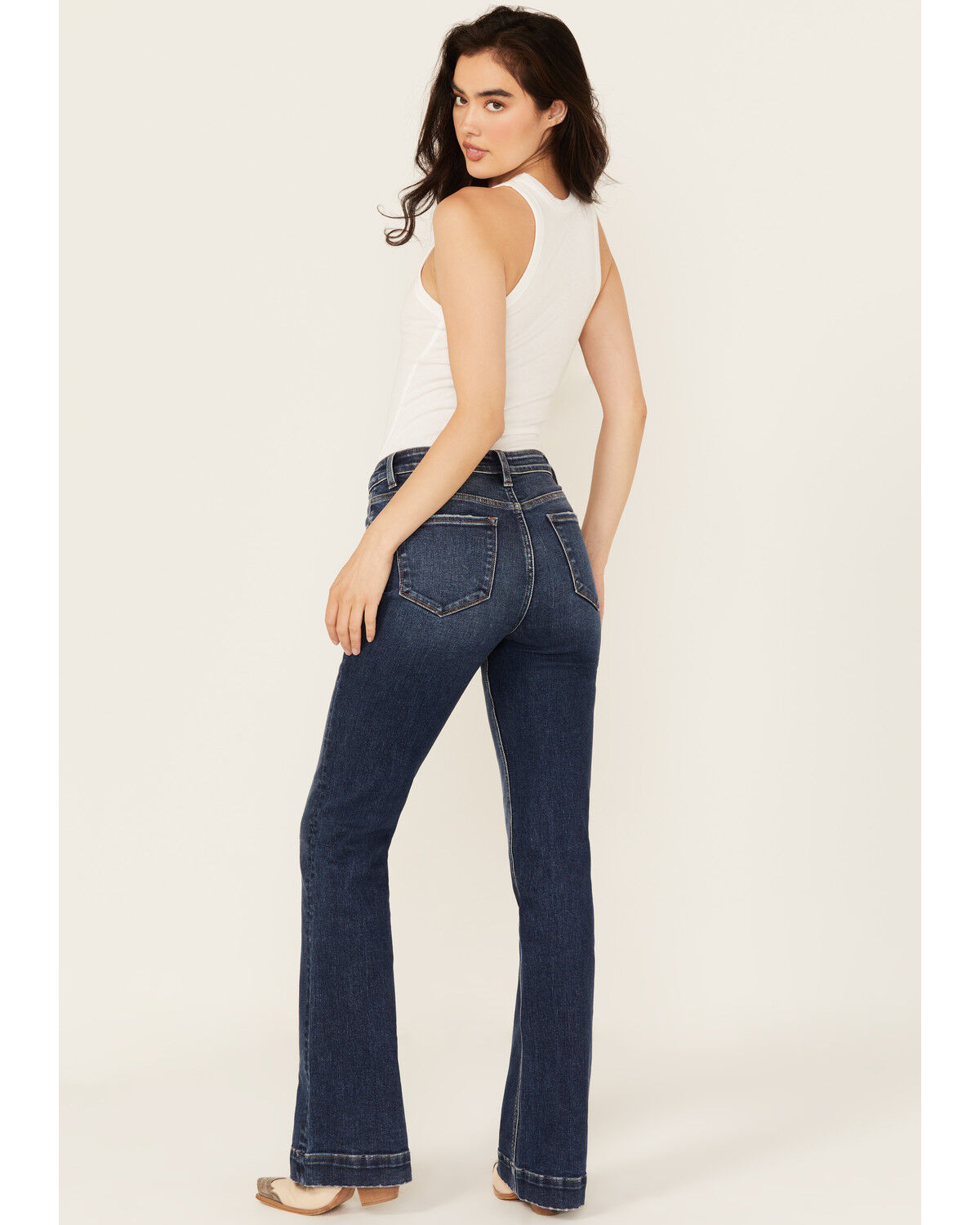 Vervet Women's Dark Wash High Rise Trouser Stretch Denim Jeans