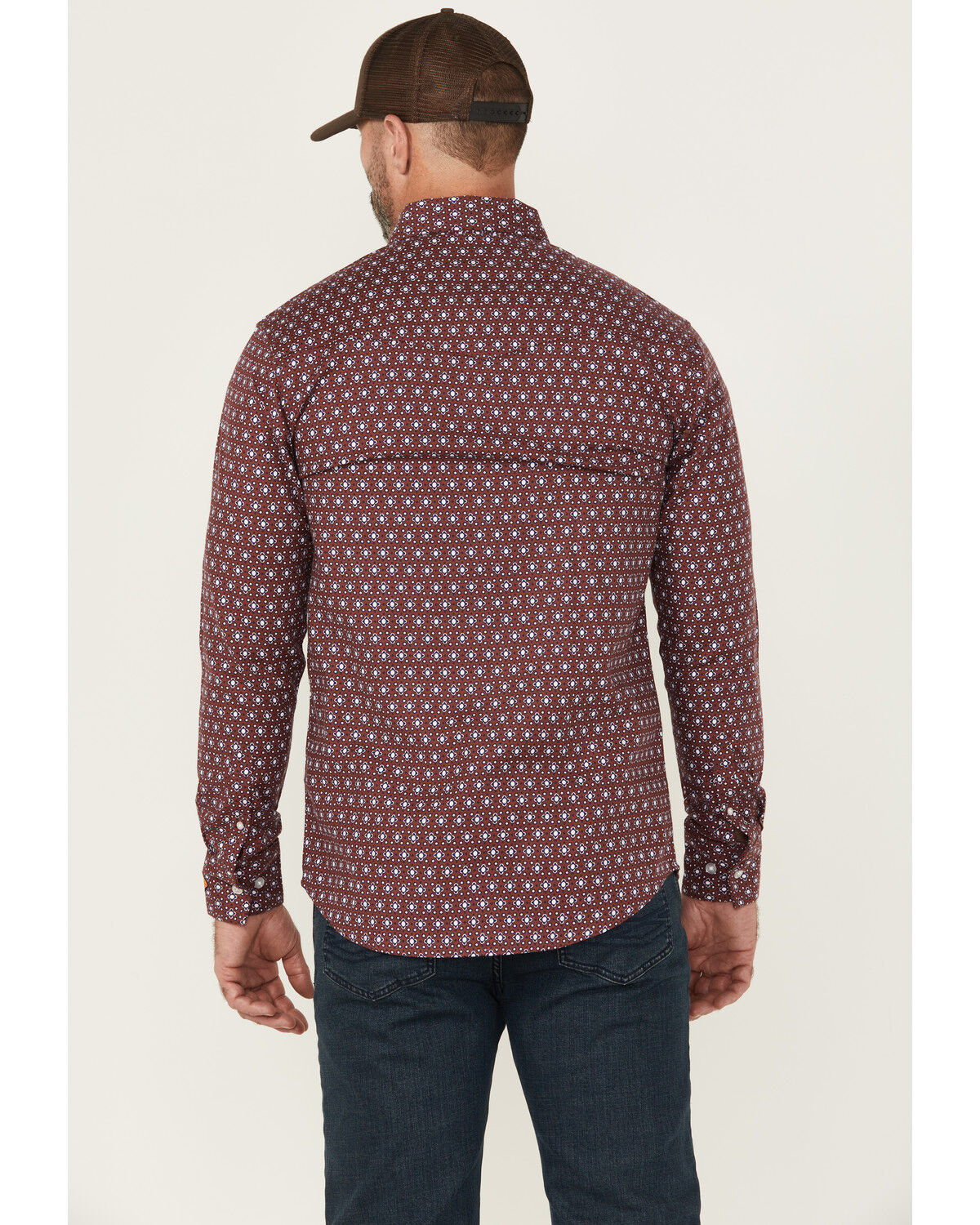 Wrangler Men's FR Geo Print Long Sleeve Button-Down Work Shirt