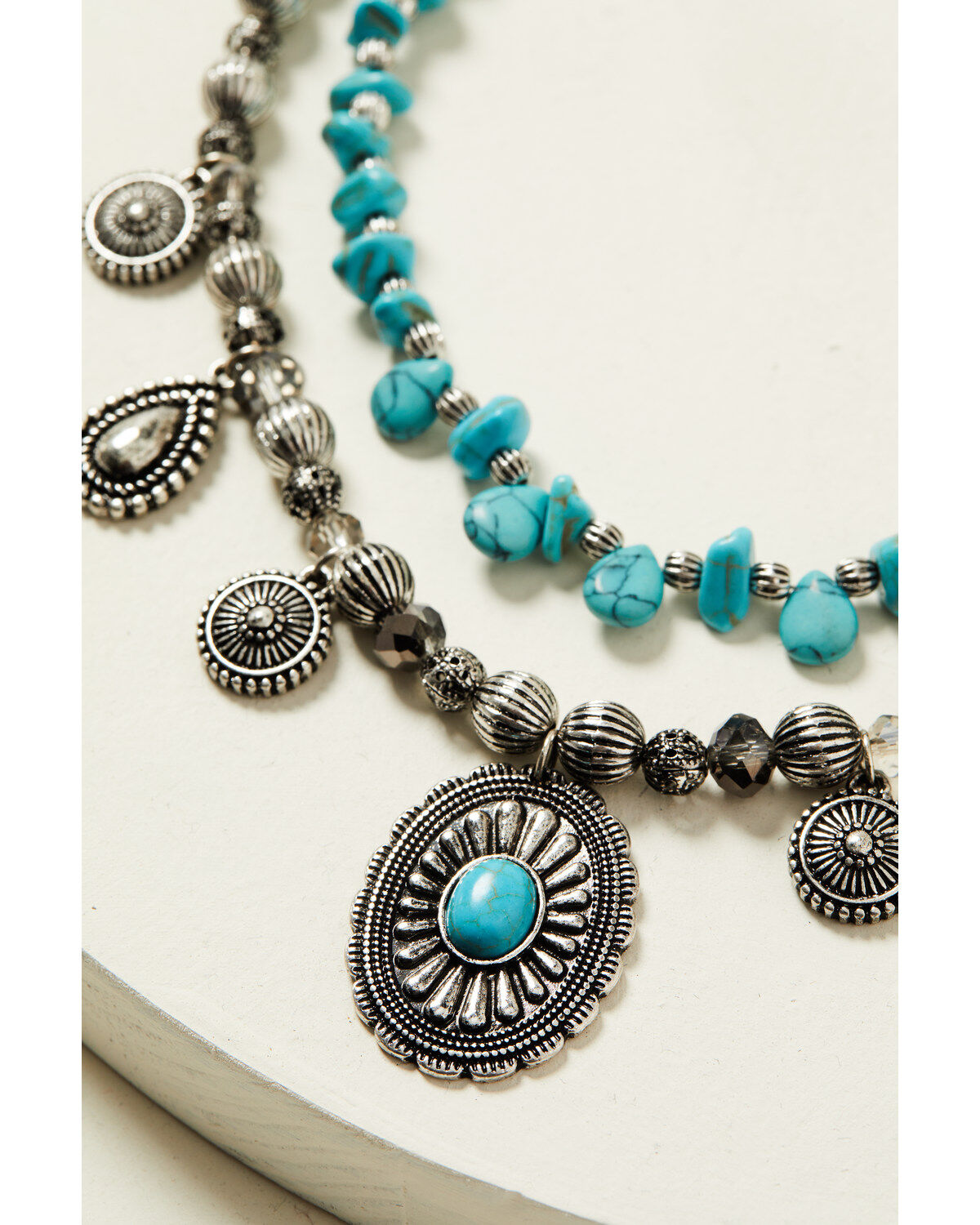 Shyanne Women's Shimmer Concho Multi Layered Turquoise Beaded Necklace