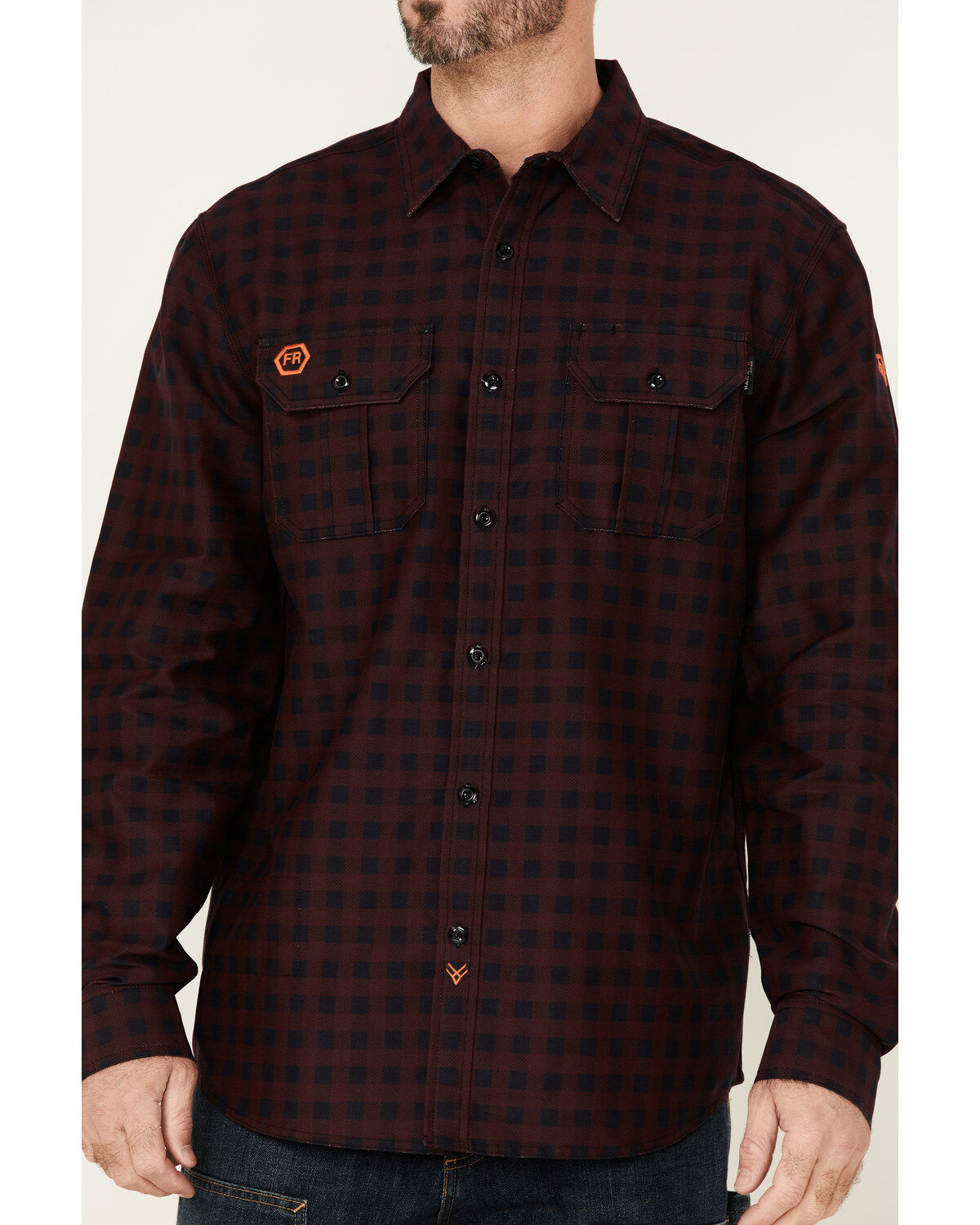 Hawx Men's FR Check Plaid Print Long Sleeve Button-Down Work Shirt